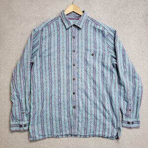 Territory Ahead Shirt Mens Large Striped Linen Blend Button Down Western Casual